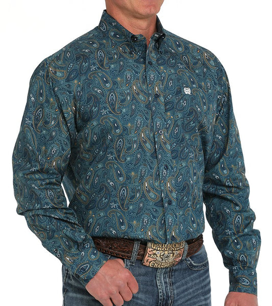 CINCH MEN'S PAISLEY PRINT LONG SLEEVE WESTERN SHIRT-BLUE