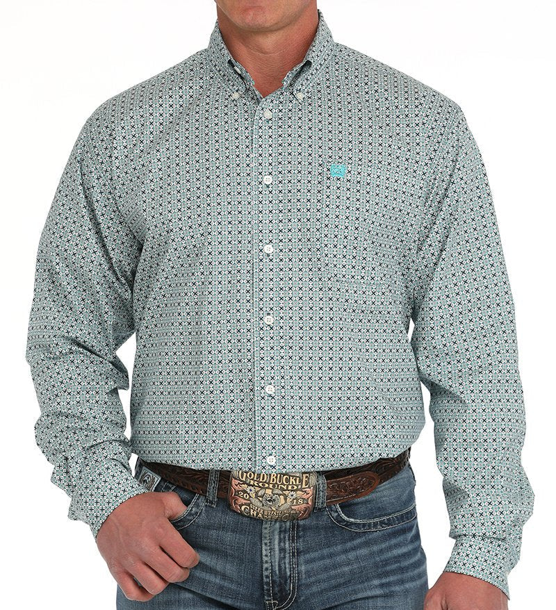 CINCH MEN'S GEOMETRIC PRINT BUTTON-DOWN WESTERN SHIRT - CREAM/NAVY/TEAL