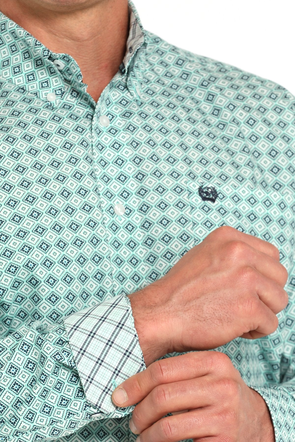 CINCH MEN'S MEDALLION PRINT BUTTON DOWN WESTERN SHIRT - TURQUOISE