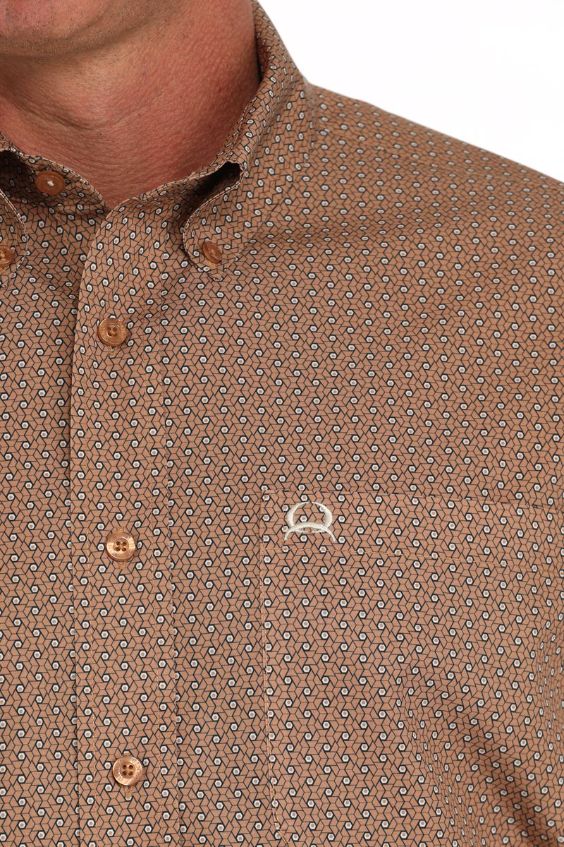CINCH MEN'S ARENAFLEX GEO PRINT SHORT SLEEVE SHIRT - BROWN