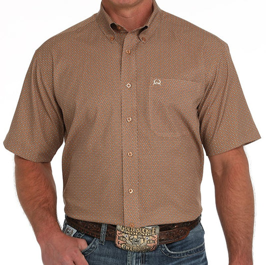 CINCH MEN'S ARENAFLEX GEO PRINT SHORT SLEEVE SHIRT - BROWN