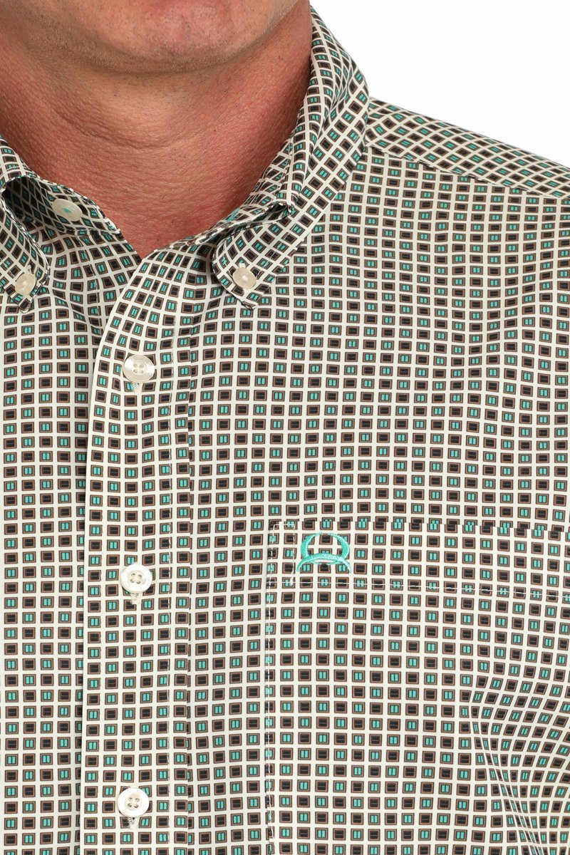 CINCH MEN'S ARENAFLEX GEO PRINT SHORT SLEEVE SHIRT - CREAM