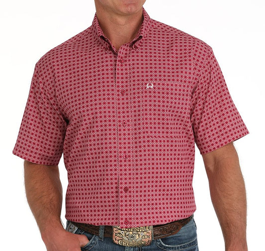 CINCH Men's Short Sleeve Medallion Print Button-Down Western Shirt - Pink