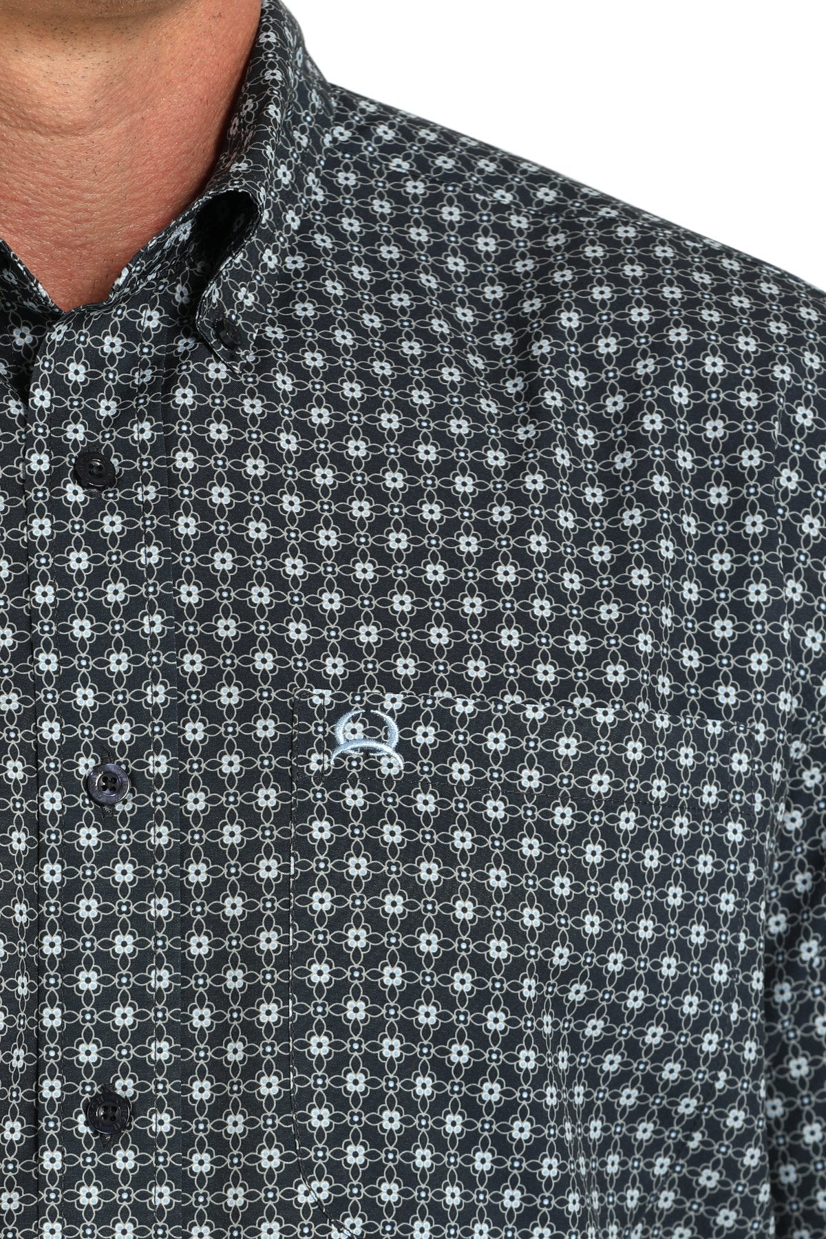 CINCH MEN'S SHORT SLEEVE ARENA FLEX GEO-PRINT SHIRT in NAVY