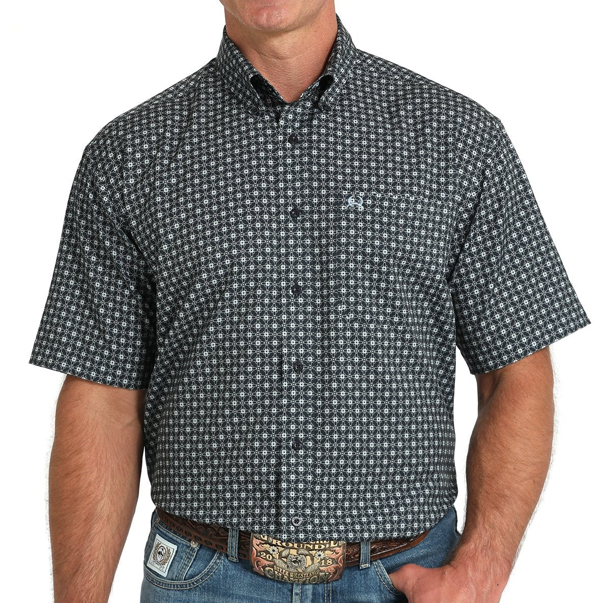 CINCH MEN'S SHORT SLEEVE ARENA FLEX GEO-PRINT SHIRT in NAVY