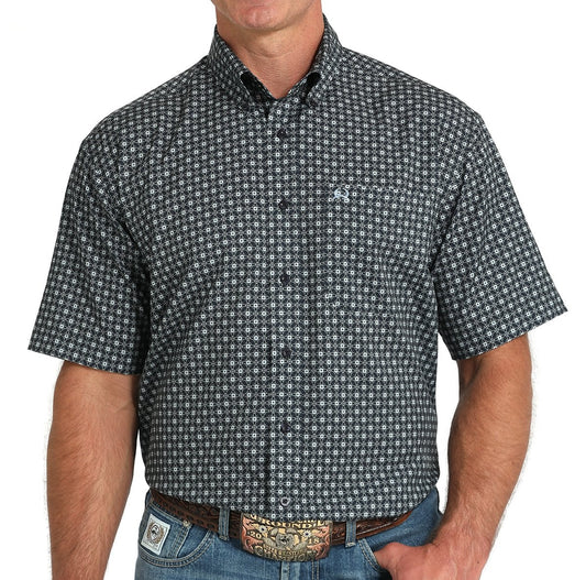 CINCH MEN'S SHORT SLEEVE ARENA FLEX GEO-PRINT SHIRT in NAVY