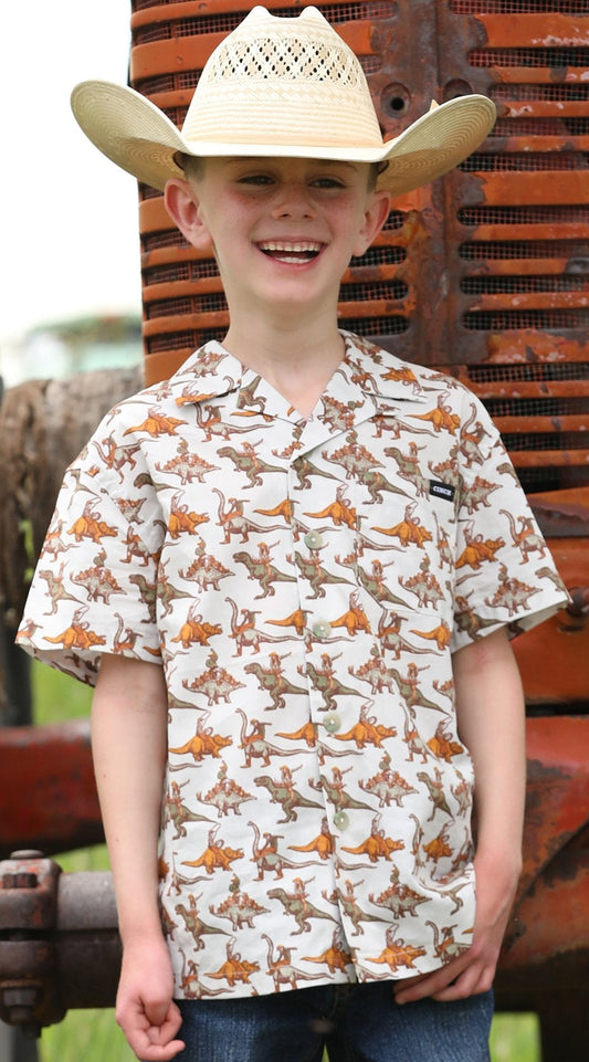 CINCH BOY'S BRONC-A-SAURUS SHORT SLEEVE CAMP SHIRT