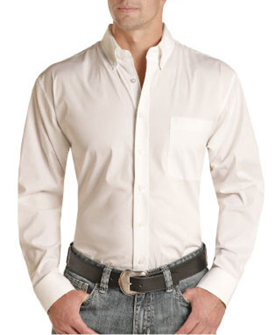 Panhandle Men's Select Poplin Solid White Long Sleeve Button Down