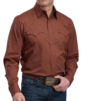 ROPER MEN'S LONG SLEEVE SIENNA BROWN SOLID POPLIN SHIRT 3101