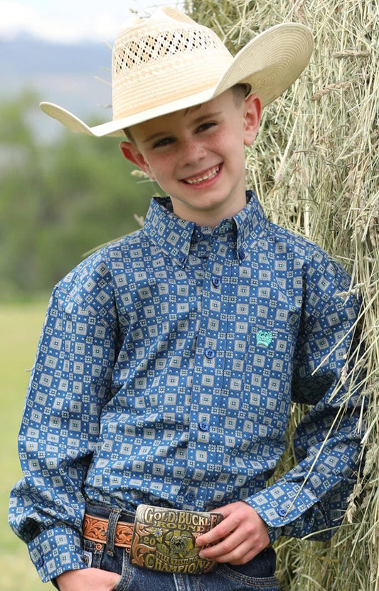 CINCH BOY'S MEDALLION PRINT LONG SLEEVE WESTERN SHIRT-ROYAL
