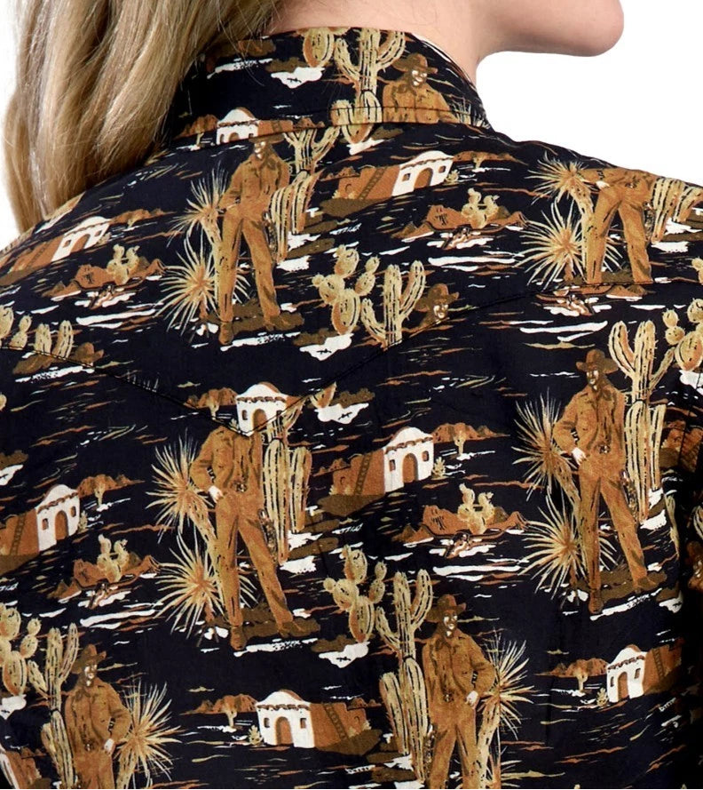 TIN HAUL LADIES' WESTERN PRINT SHIRT - BLACK