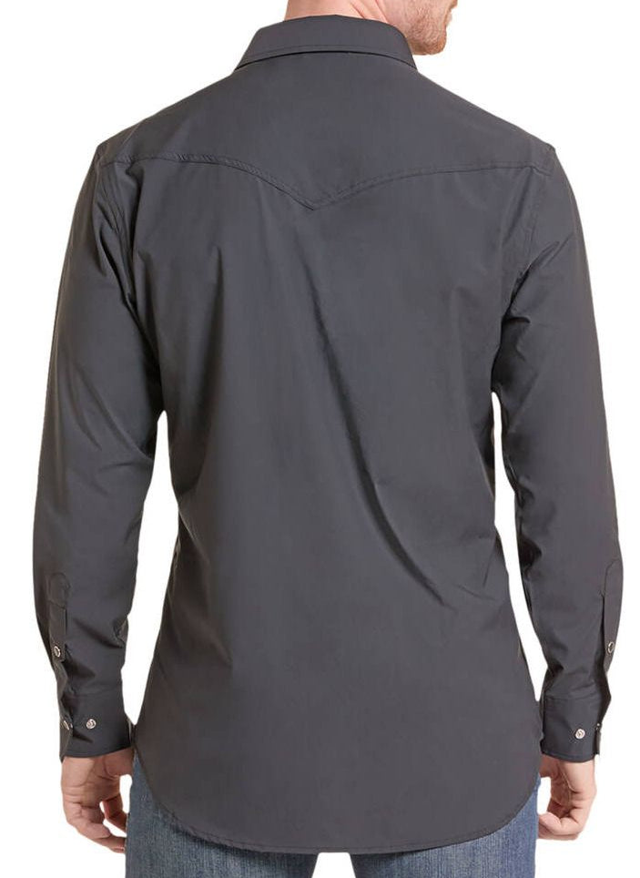 ROCK & ROLL MEN'S LONG SLEEVE TEK WESTERN SOLID DRESS SHIRT in BLACK