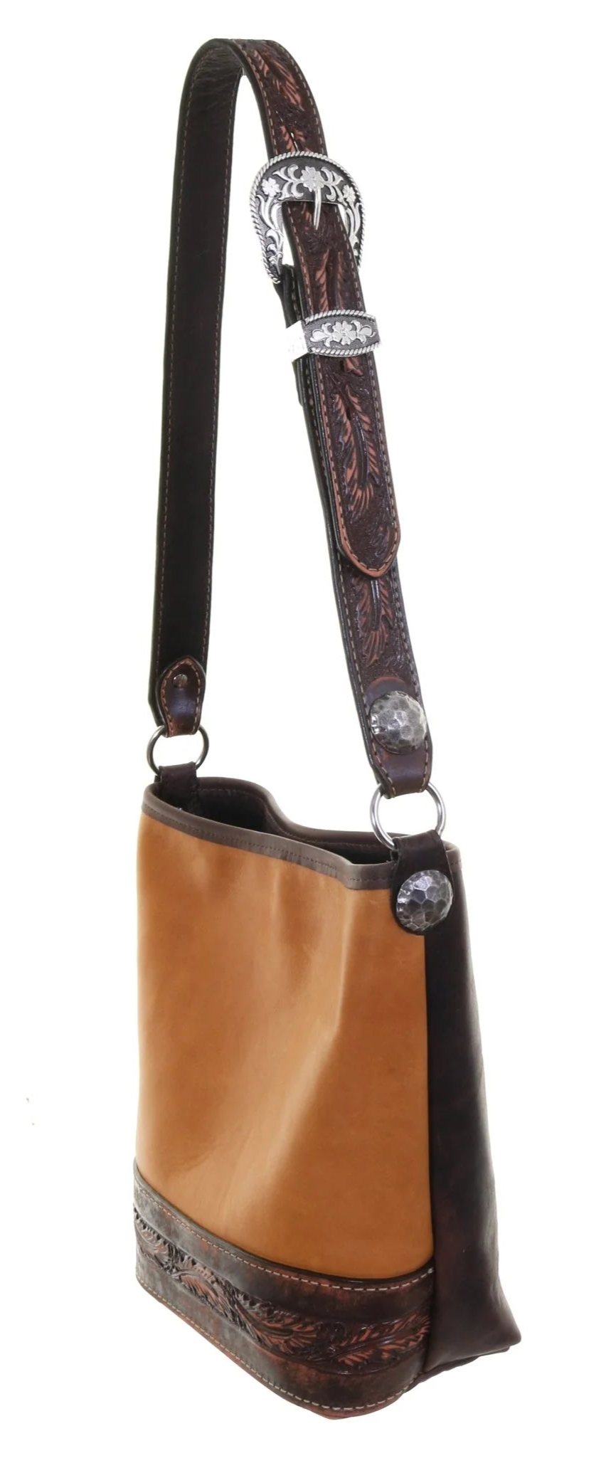DOUBLE J BUCKSKIN STANDARD TOTE W/FEATHER TOOLING