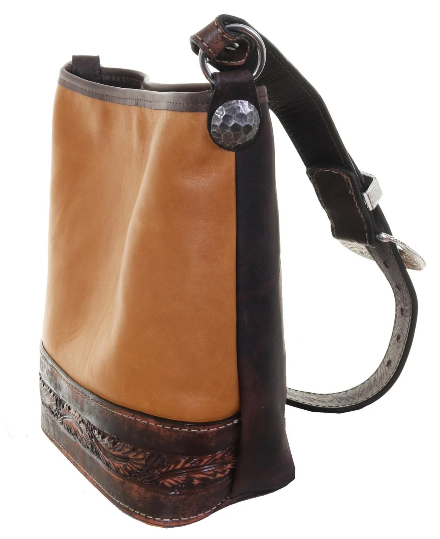 DOUBLE J BUCKSKIN STANDARD TOTE W/FEATHER TOOLING