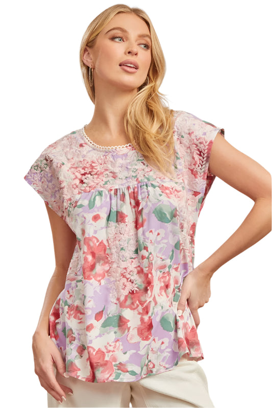 SAVANNA JANE FLORAL DOLMAN SLEEVED TOP IN LAVENDER
