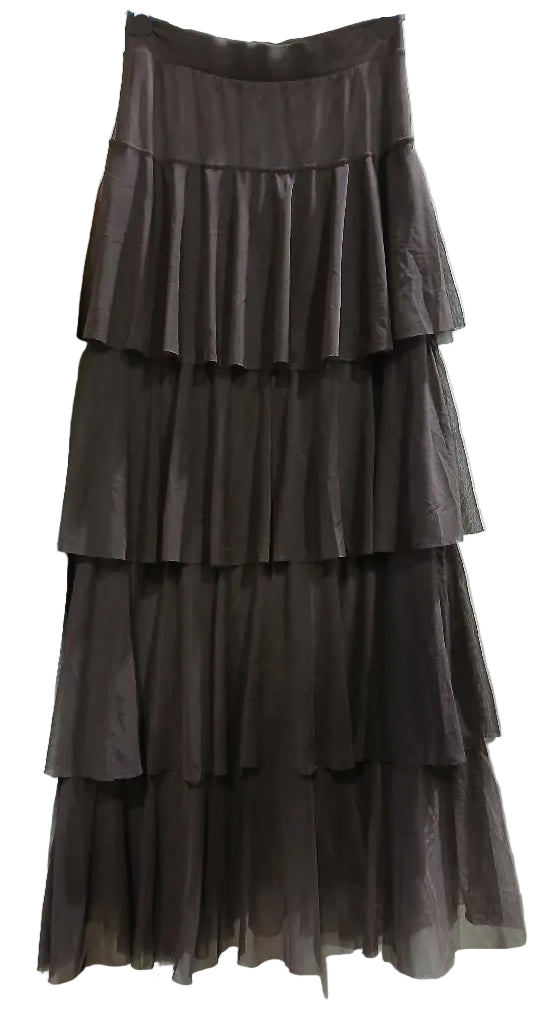 W.A.Y. COFFEE MESH TIERED MAXI SKIRT