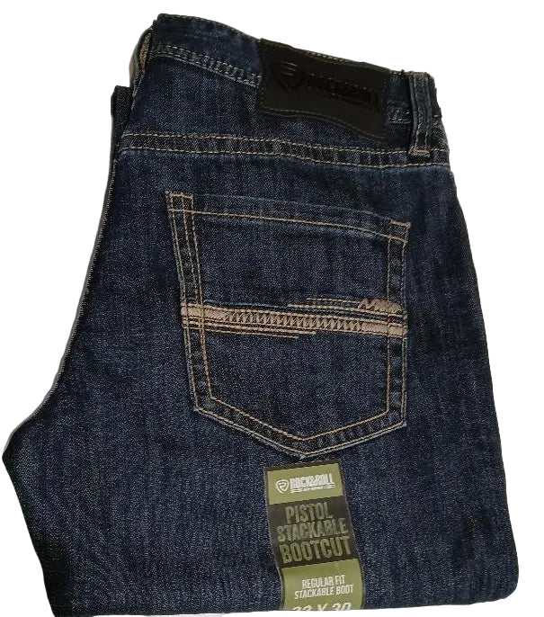 ROCK & ROLL MEN'S PISTOL STACKABLE BOOTCUT JEANS- DARK VINTAGE