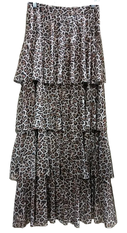 W.A.Y. LEOPARD PRINT MESH TIERED MAXI SKIRT