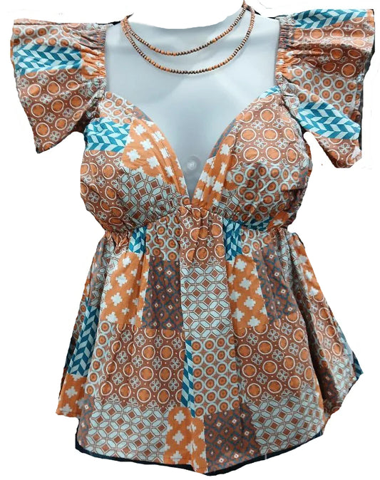 ROCK AND ROLL WOMEN'S PATCH PRINT FLUTTER SLEEVE TANK TOP