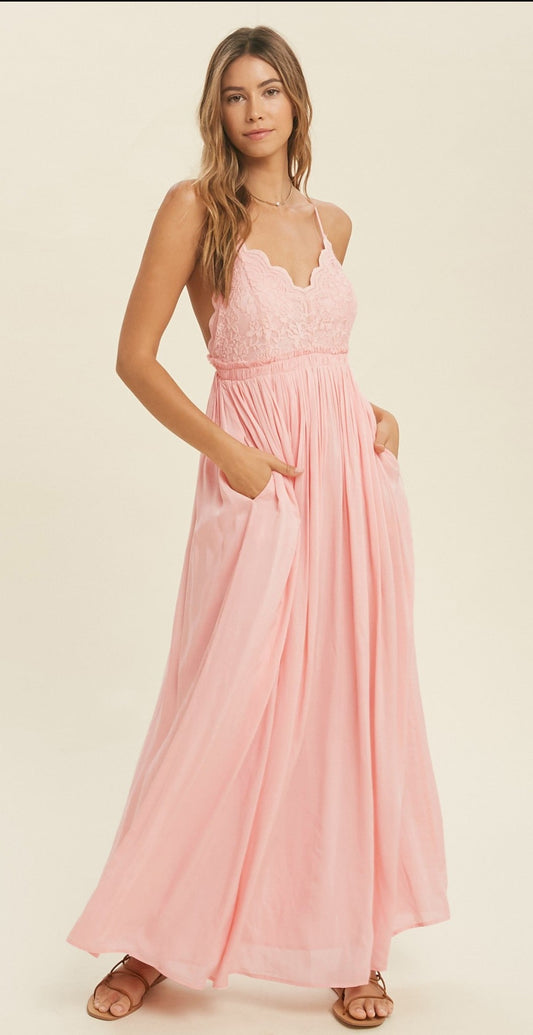 LACE SCALLOP LINED MAXI DRESS