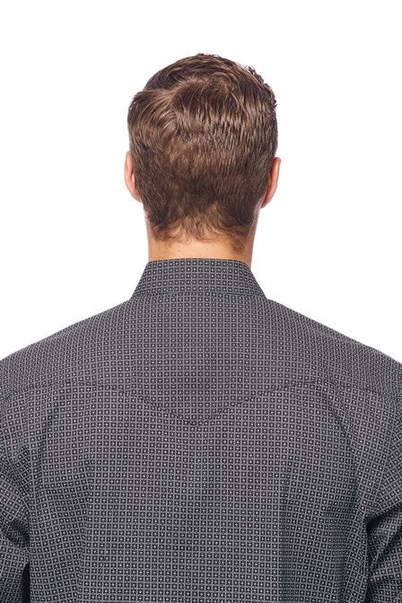 RODEO CLOTHING MEN'S PRINT LONG SLEEVE SNAP SHIRT in BLACK/GREY