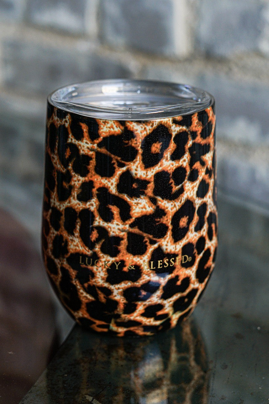 PRINTED amber leopard WINE TUMBLER