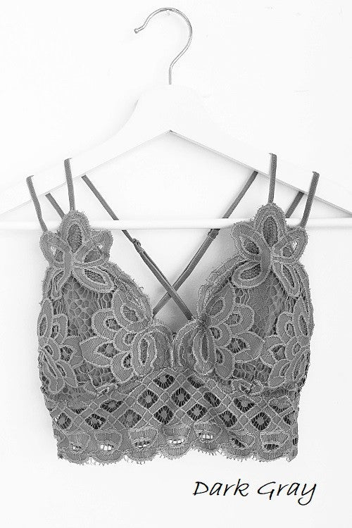 SCALLOPED LACE CAMI BRALETTE in DARK GRAY