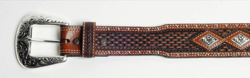 MEN'S BROWN BELT WITH NAILHEADS & DIAMOND CONCHOS