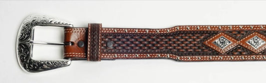MEN'S BROWN BELT WITH NAILHEADS & DIAMOND CONCHOS