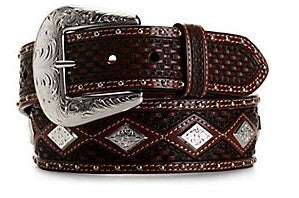 MEN'S BROWN BELT WITH NAILHEADS & DIAMOND CONCHOS