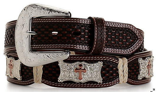 MEN'S RAWHIDE SQUARE CROSS CONCHO BELT