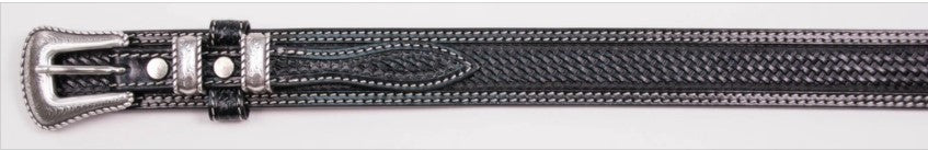 MEN'S BASKETWEAVE HAND TOOLED RANGER BELT in BLACK