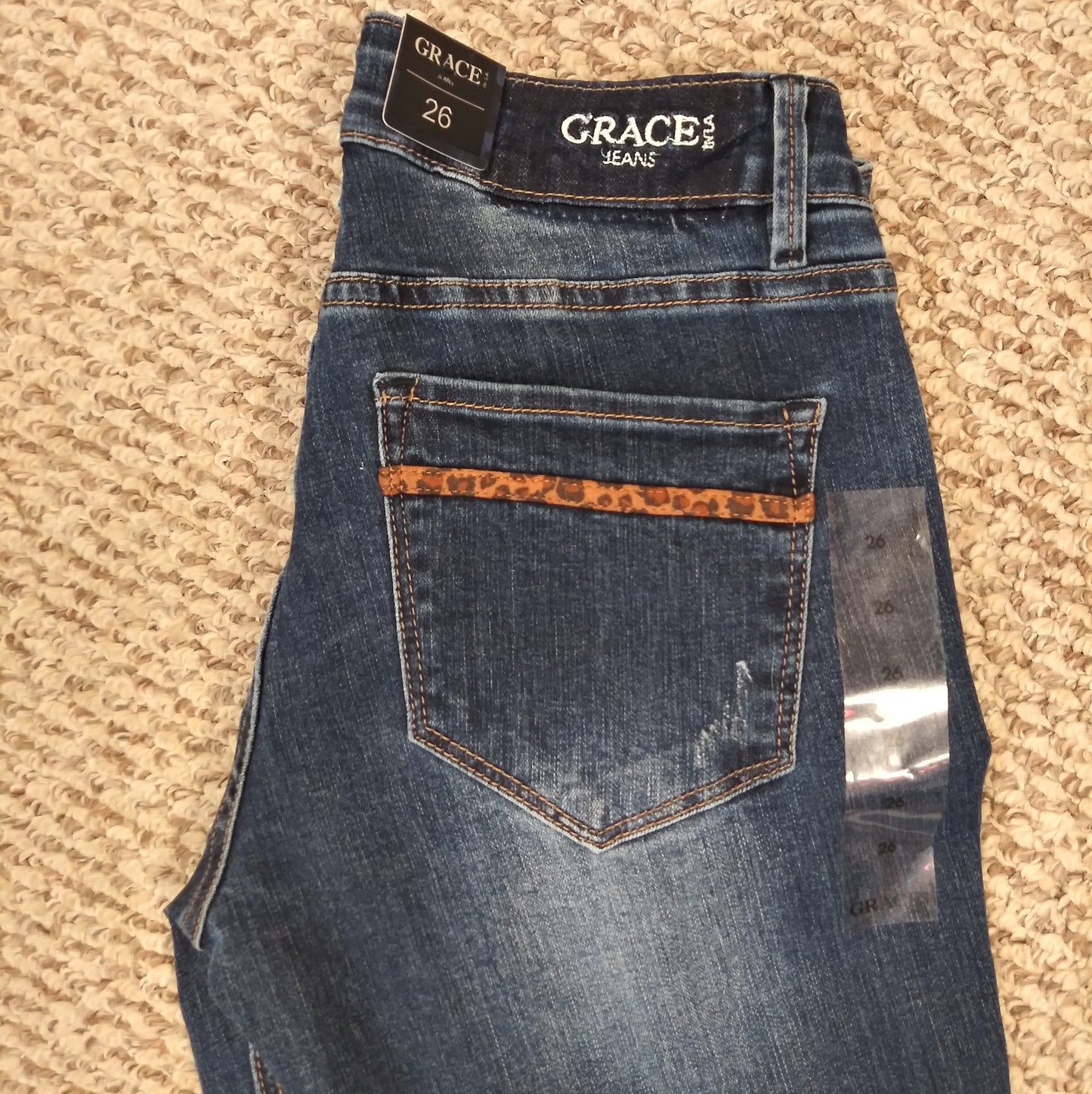 Grace In LA Leopard Accented Flare Jeans