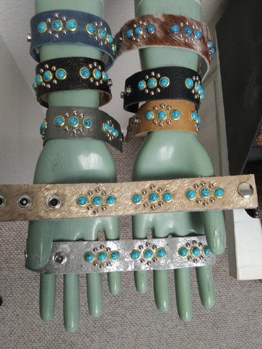 Turquoise Studded Leather Bracelet