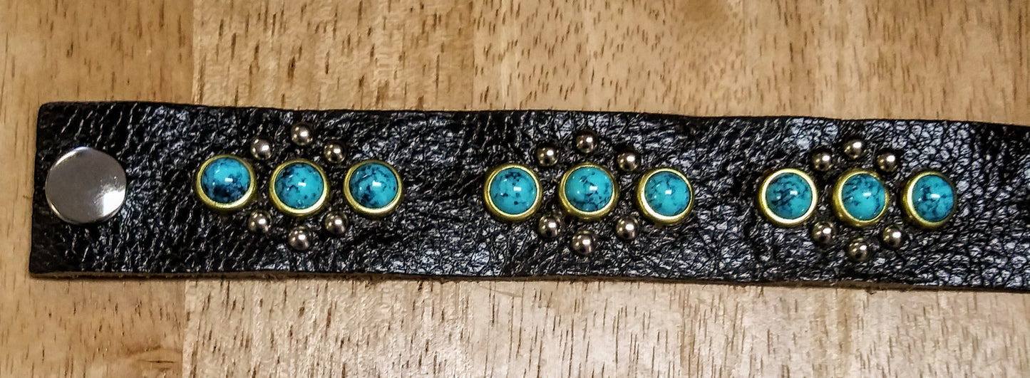 Turquoise Studded Leather Bracelet