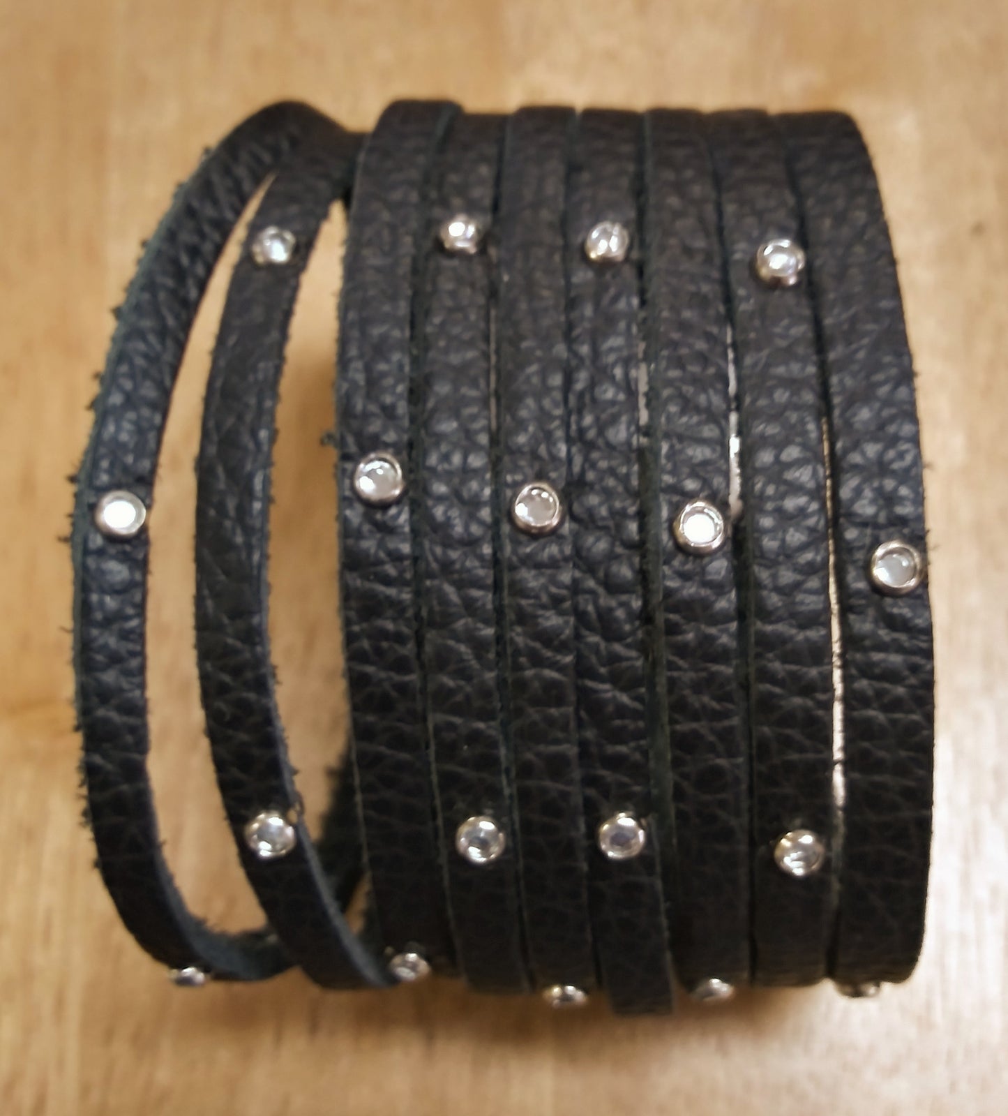2" Fringe Rhinestone Studded Leather Bracelet