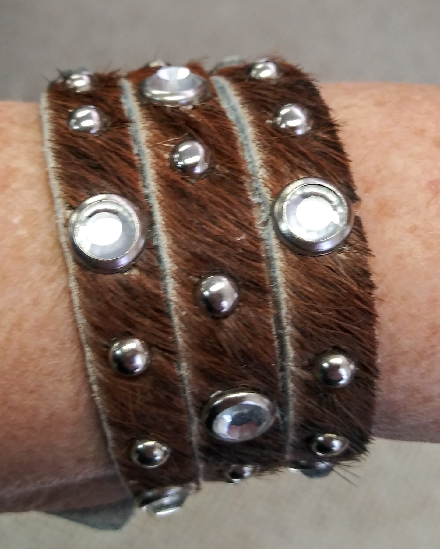 1" Fringe Rhinestone Studded Leather Bracelet