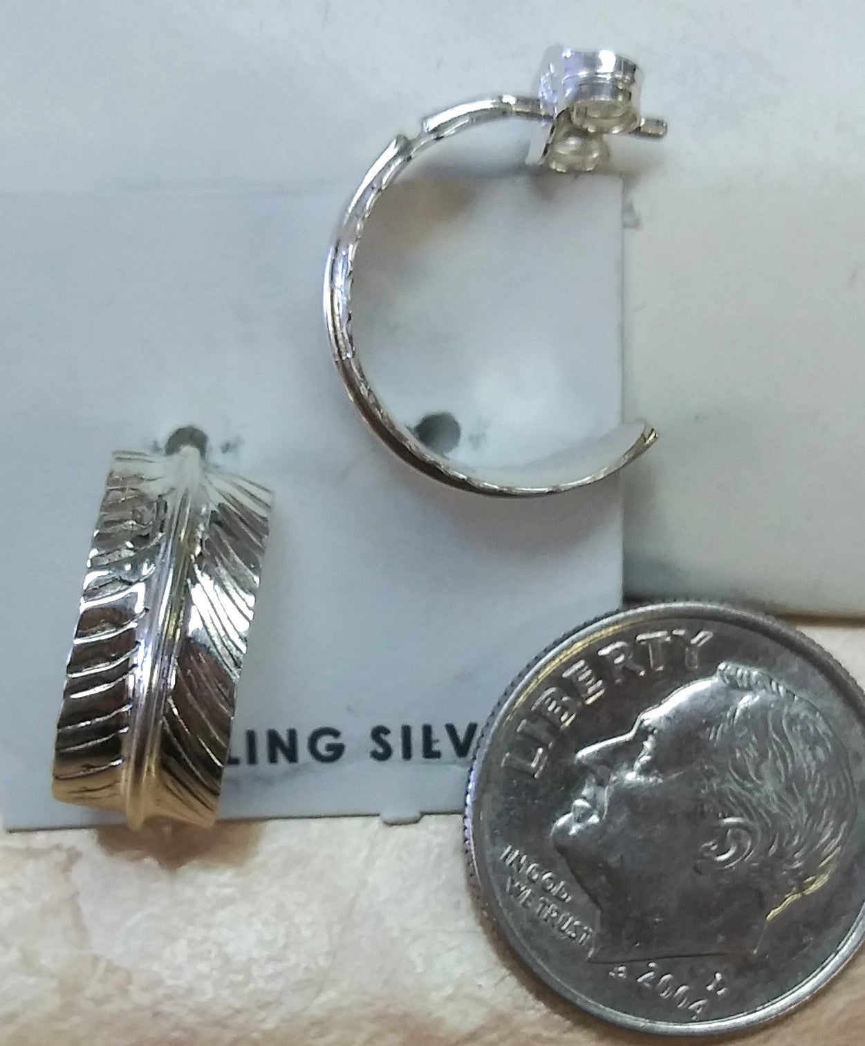 Sterling Silver Feather Half-Hoop Earrings