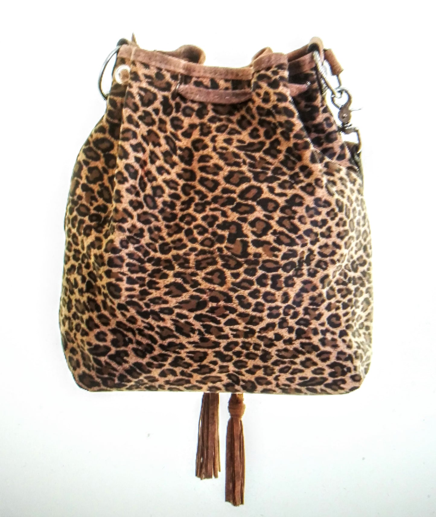 Double J Saddlery CHEETAH TAN SUEDE DRAWSTRING MESSENGER TOTE