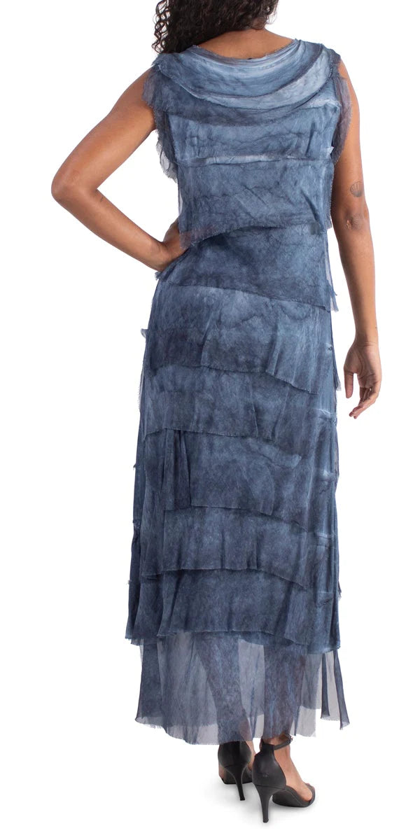 SIENA MAXI RUFFLED DRESS in WASHED DENIM
