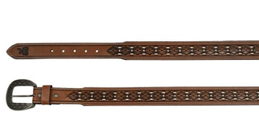 RED DIRT HAT CO MENS BELT, TOOLED W/IVORY UNDERLAY