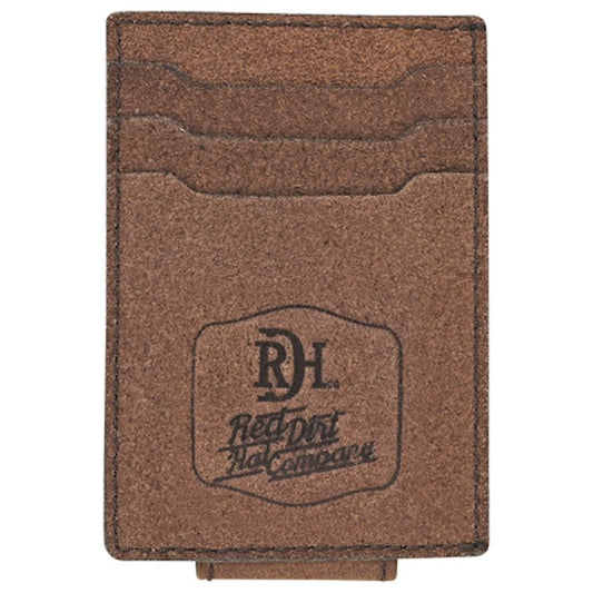 RED DIRT HAT CO MENS CARD CASE W/MAGNETIC CLIP ROUGHOUT LEATHER