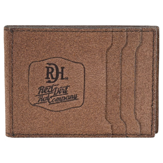 RED DIRT HAT CO MENS BIFOLD CARD CASE W/MAGNETIC CLIP ROUGHOUT LEATHER