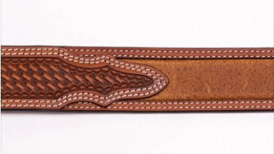 MEN'S BELT WITH DOUBLE STITCHED BORDER & WINDOW INLAY in TAN