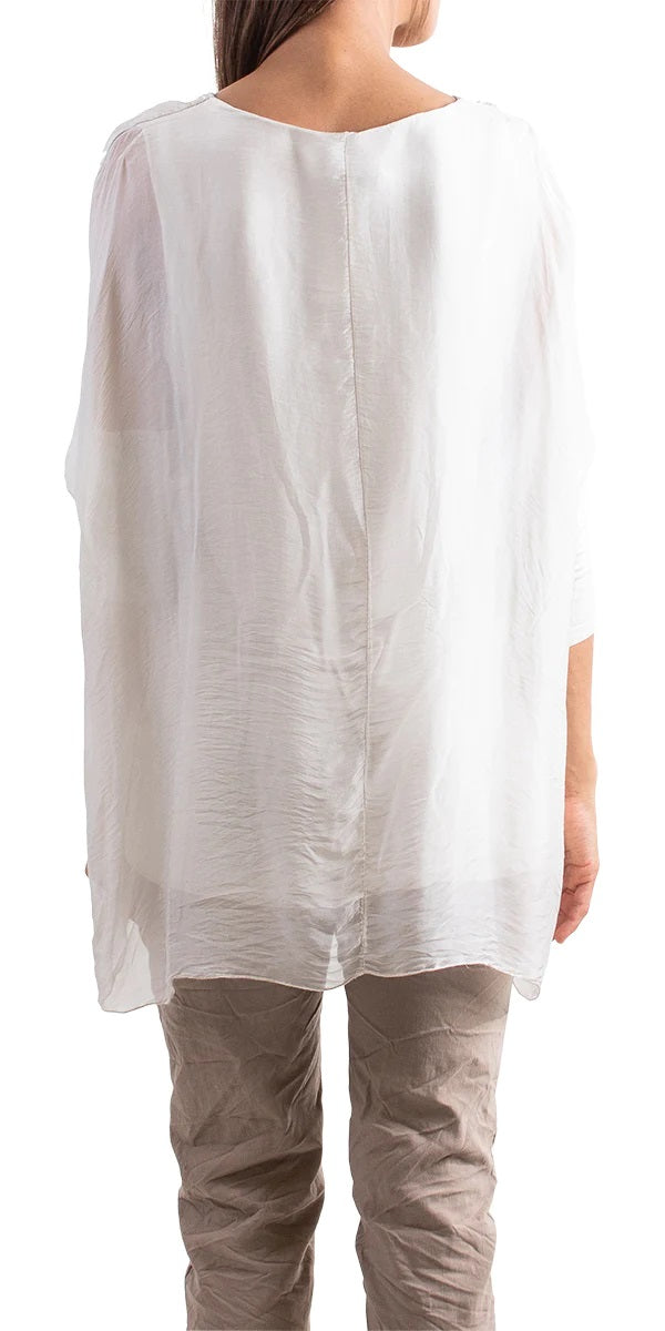 SARNO SILK KAFTAN ROUND NECK TOP in CREAM