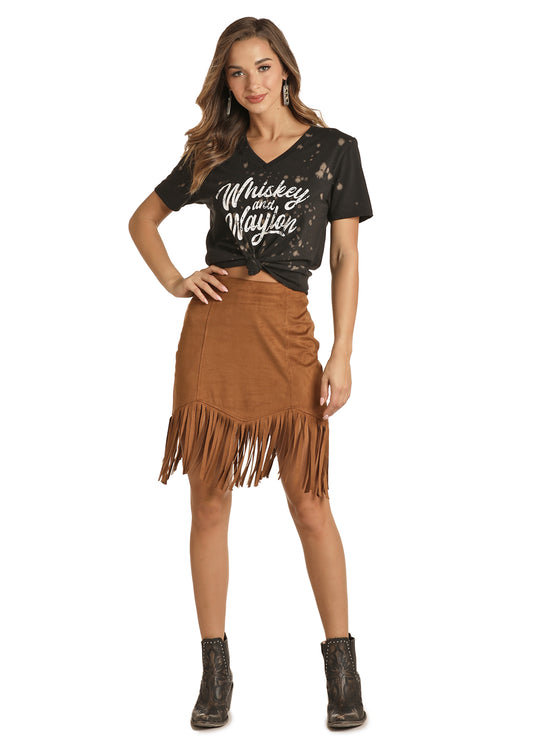 Panhandle Women's Fringe Micro Suede Skirt