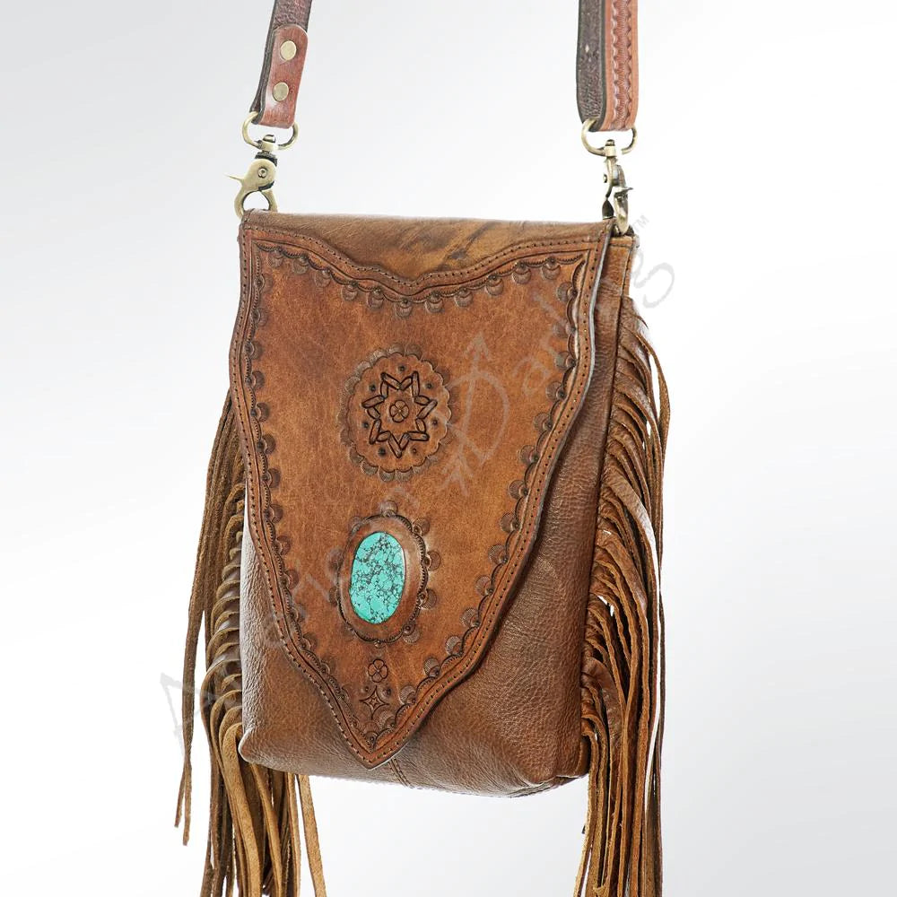 American Darling Brown Leather Purse with Fringe