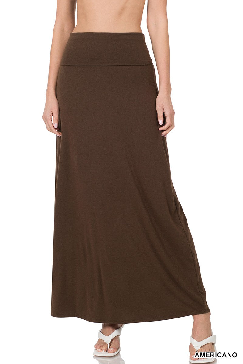 RELAXED FIT MAXI SKIRT WITH FOLDABLE WAISTBAND in AMERICANO