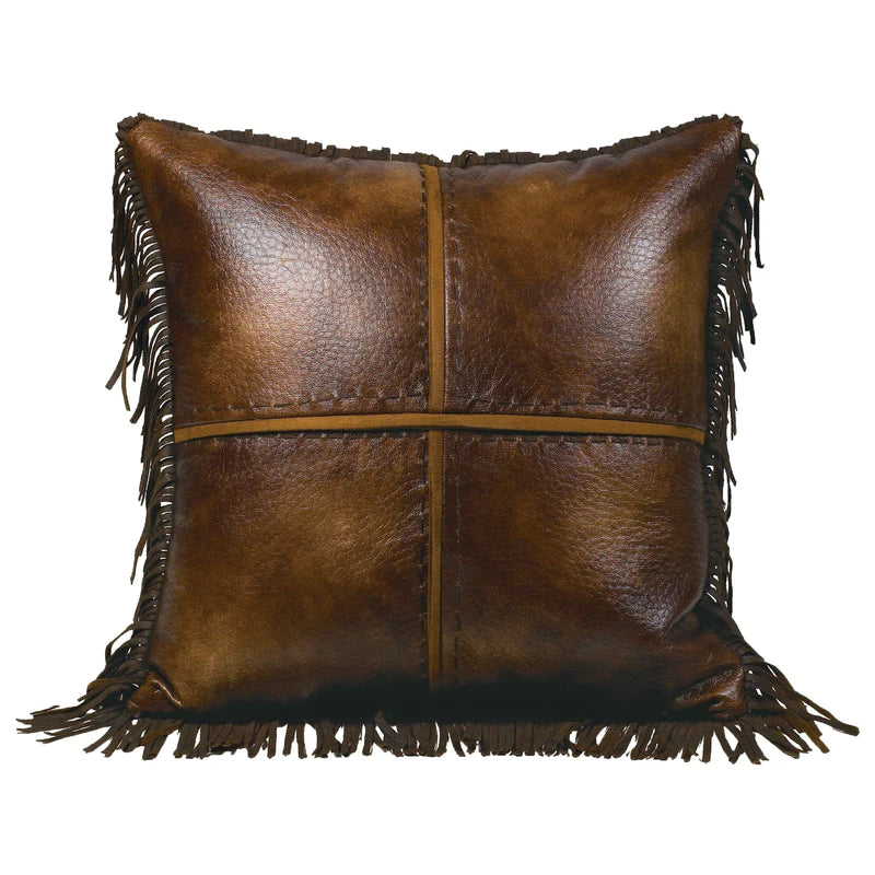 AUSTIN CROSS STITCHED FAUX LEATHER THROW PILLOW