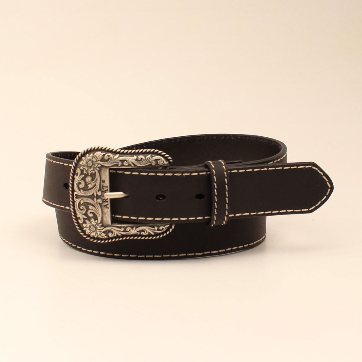 ARIAT LADIES BELT 1 1/2" HEAVY STITCHED EDGE BLACK